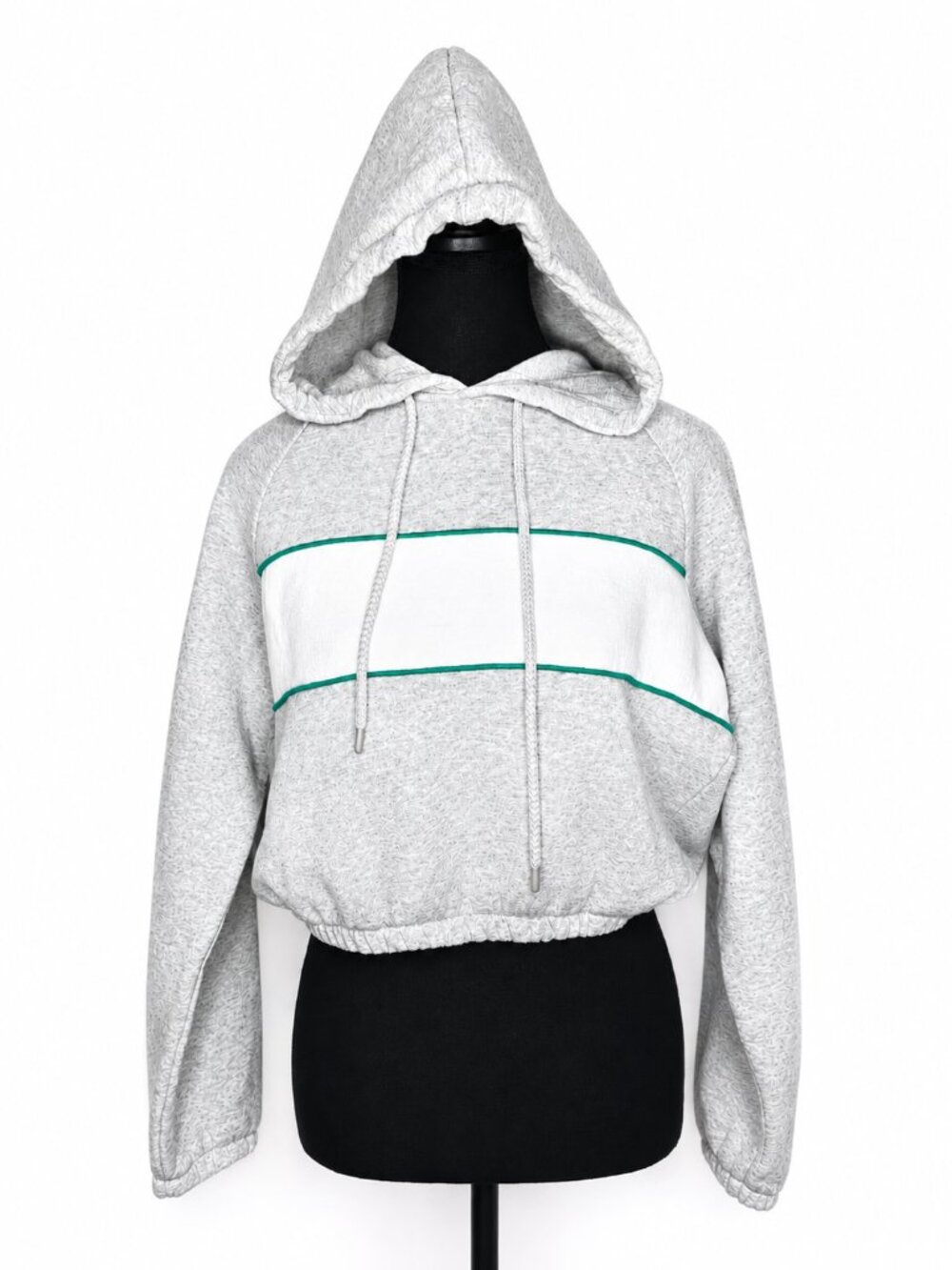 Garage Cropped Hoodie – Grey, White & Green – Size Small
